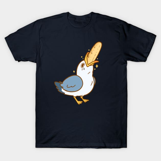Seagull Eating Breadstick T-Shirt by iamlunasol